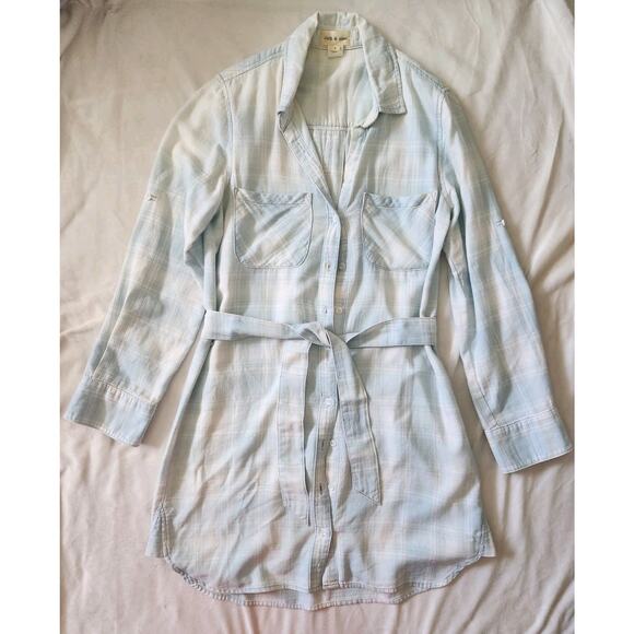 Cloth & Stone Anthropologie Blue Plaid Shirt Dress with Belt Size S - Picture 1 of 13